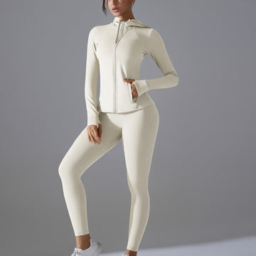 Sunscreen Zipper Hooded Yoga Suit High-intensity Fitness Exercise Long-sleeved Set