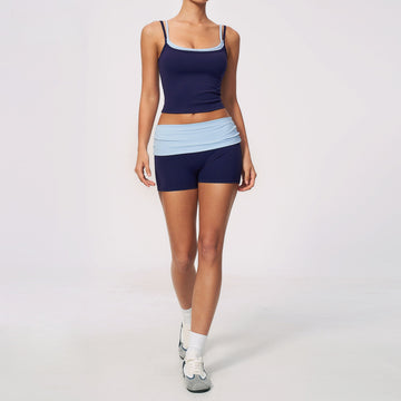 Naked Contrasting Colors Fake Two Pieces High Waist Hip Lift Fitness Yoga Set 2570