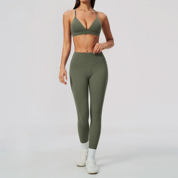 High Elastic Hip Lift Sports Fitness Pants Yoga Two-piece Set 8793