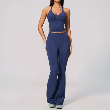 Seamless High Elastic Yoga Vest High Waist Hip Lift Flared Pants Outdoor Sports Set 4535