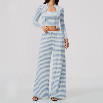 New Yoga Suit Striped Running Exercise Fitness Suit Three-piece Set 4556